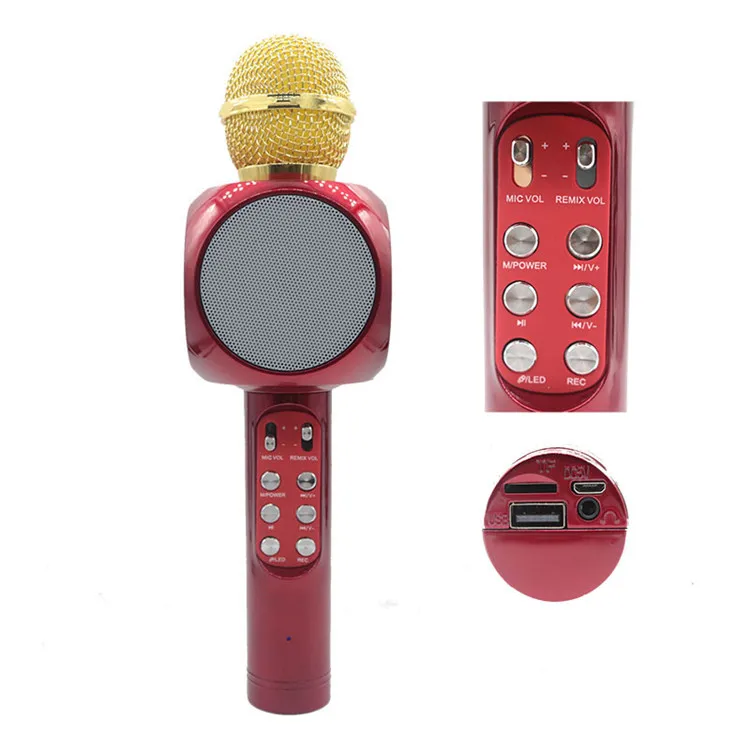 Wireless Microphone Karaoke Portable Disco Light LED Loud Speaker Singing Machine For Kids iPhone Android Smartphone