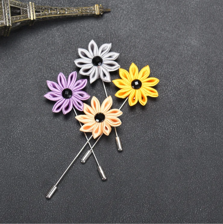 Flower fabric lapel pin custom made vintage brooches rhinestone bouquet