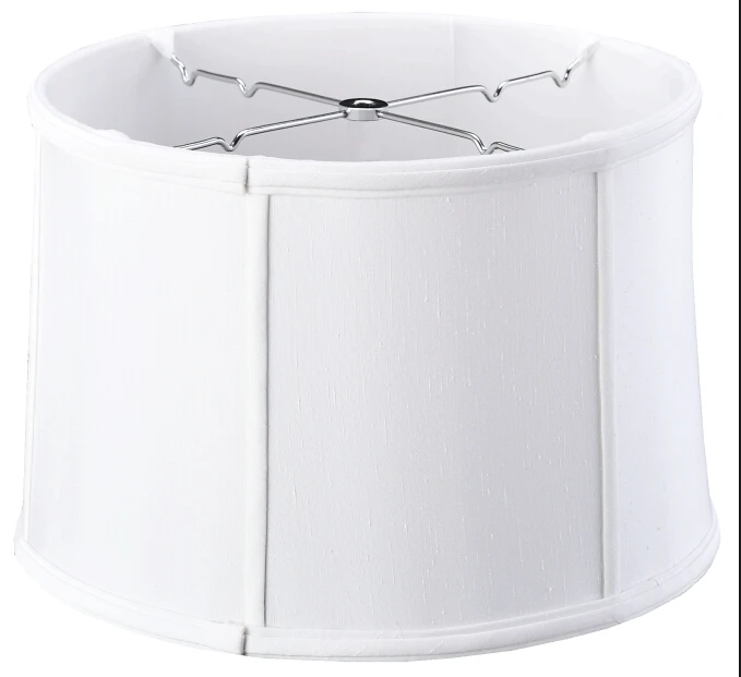 Pure White Silkette Shantung Shallow Drum w/ Piping & Chrome Spider Lampshade New