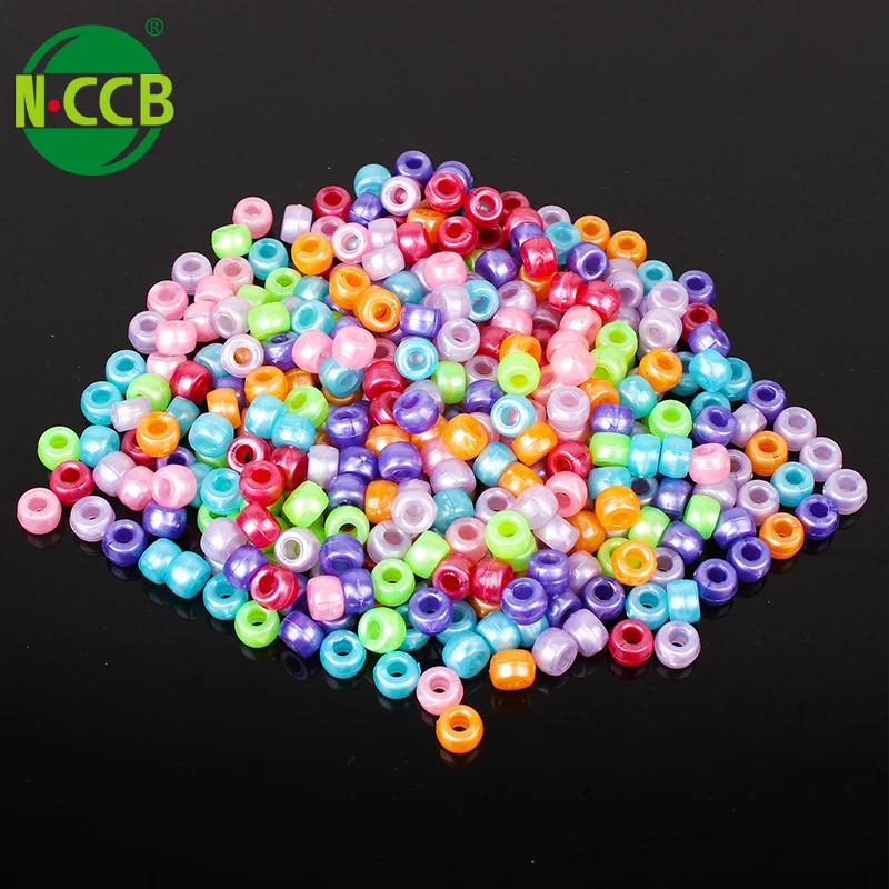 Factory price 6mm mixed color round opaque glitter plastic acrylic pony barrel charm beads