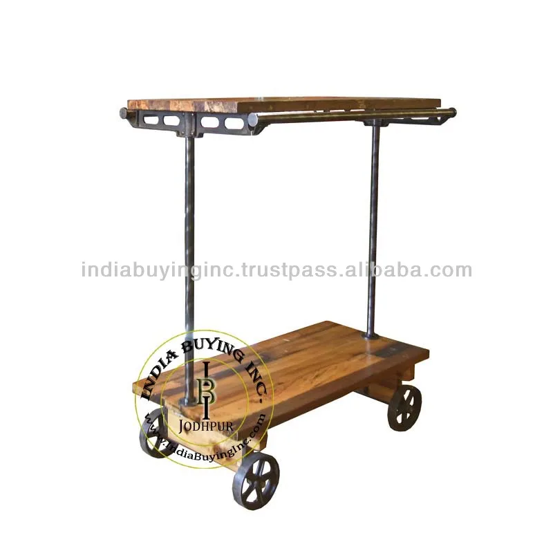 High Quality Wood Trolley on Wheels Industrial Furniture for Bar Hotel and Restaurant Wholesale Price Service from Factory