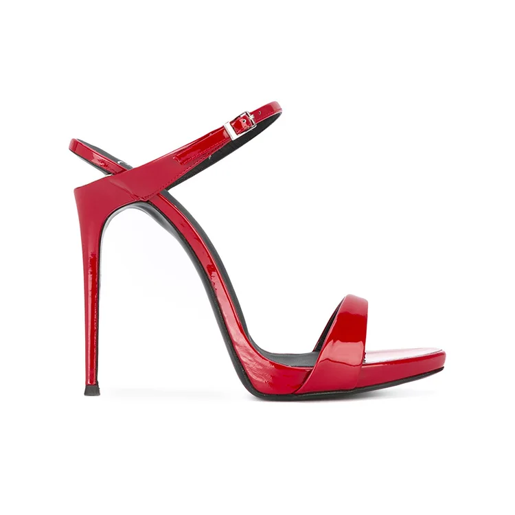 High heel leather red simple sandals for ladies and women 2018