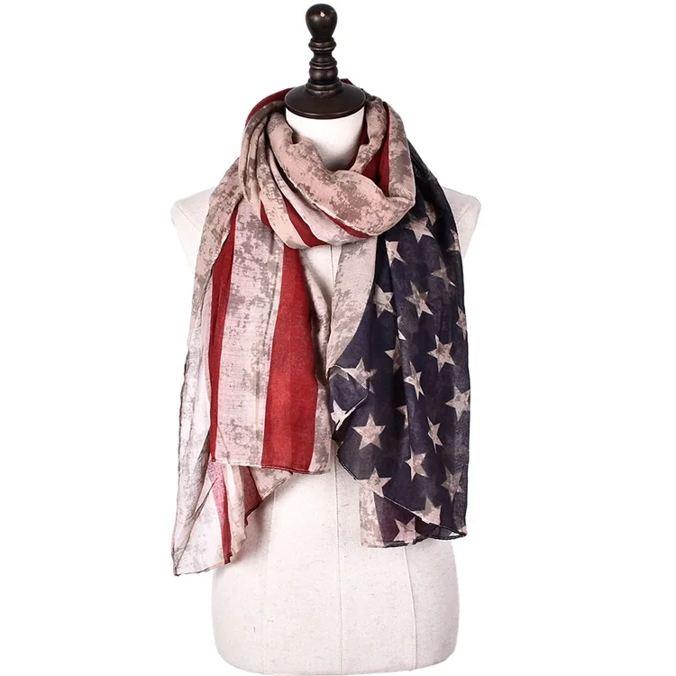 Cenrui Vintage American Flag Scarf,Unisex Fashion Premium Patriotic,Red,Khaki and Blue American Flag Infinity Shawl Scarf