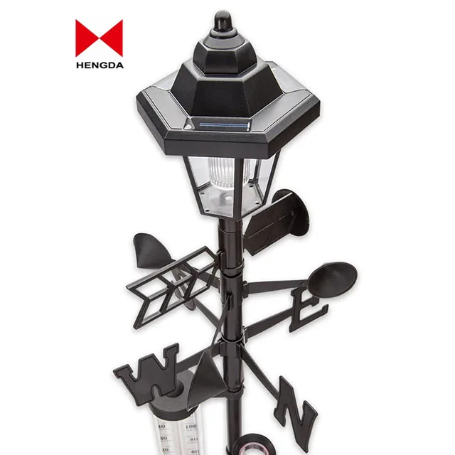 Eco-friendly  Rain Gauge Large Tube Thermometer Wind directional Solar Light Weather Station vane