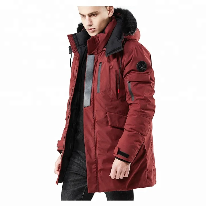 MOQ 1 Wholesale Windbreaker Long Fashion Fur Hooded Men Winter Parka