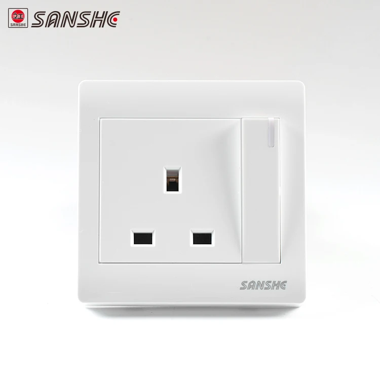 SANSHE modern design british standard electric wall switch with 3 pin flat socket