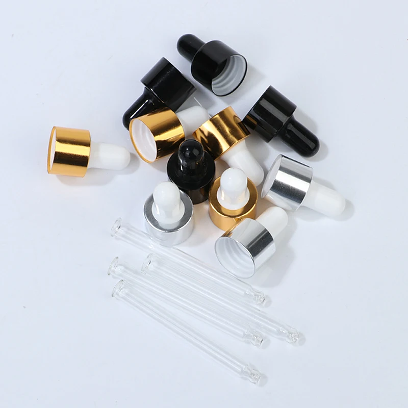 
glass pipette aluminium dropper cap with rubber head 