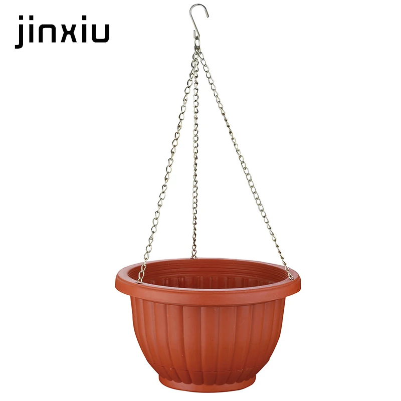 
plastic hanging garden pots with metal chain hanger 
