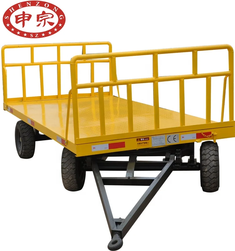 forklift tow airport cargo trailer platform trailer with rail for sale