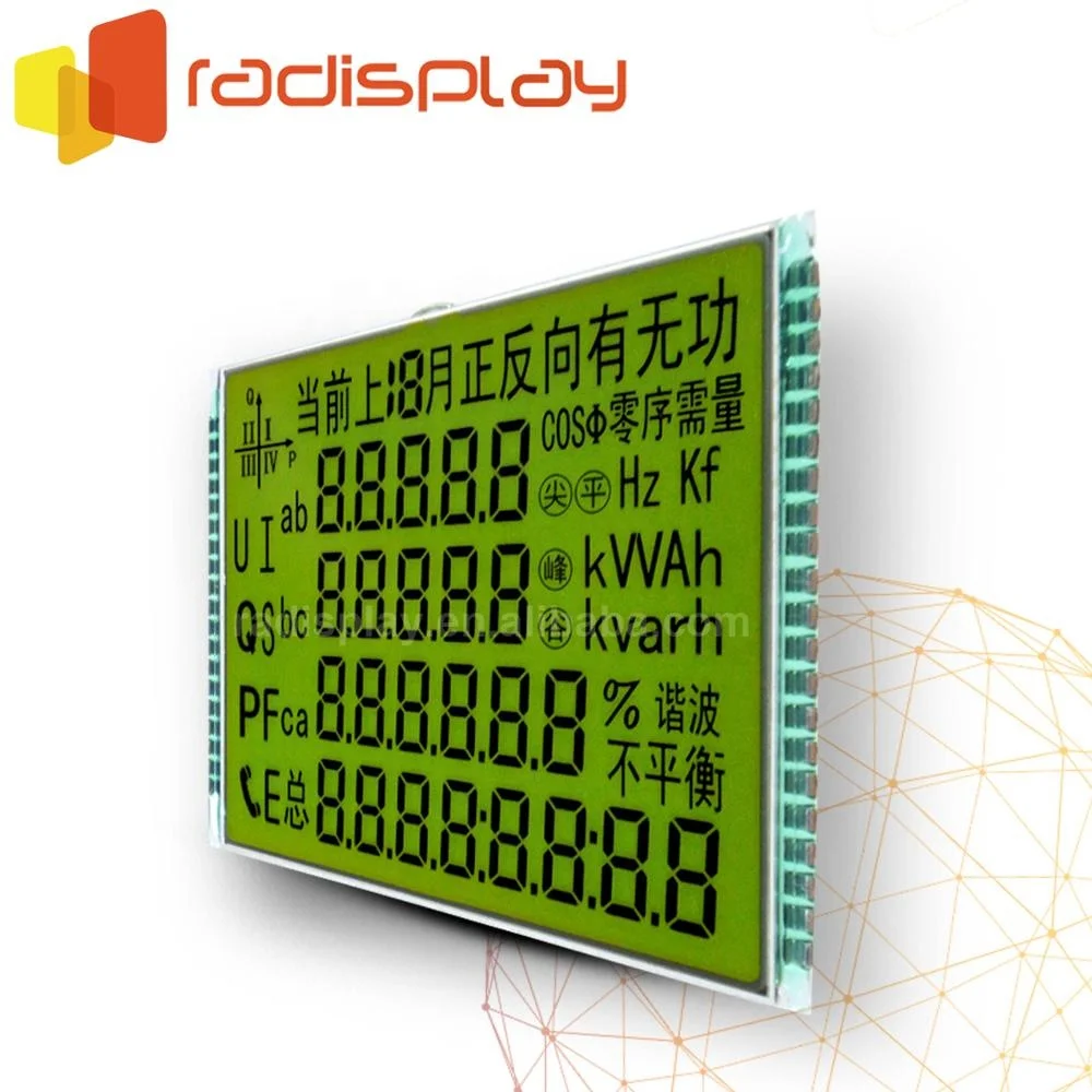 Stn Yellow-Green Positive Reflective Energy Meter Lcd Display