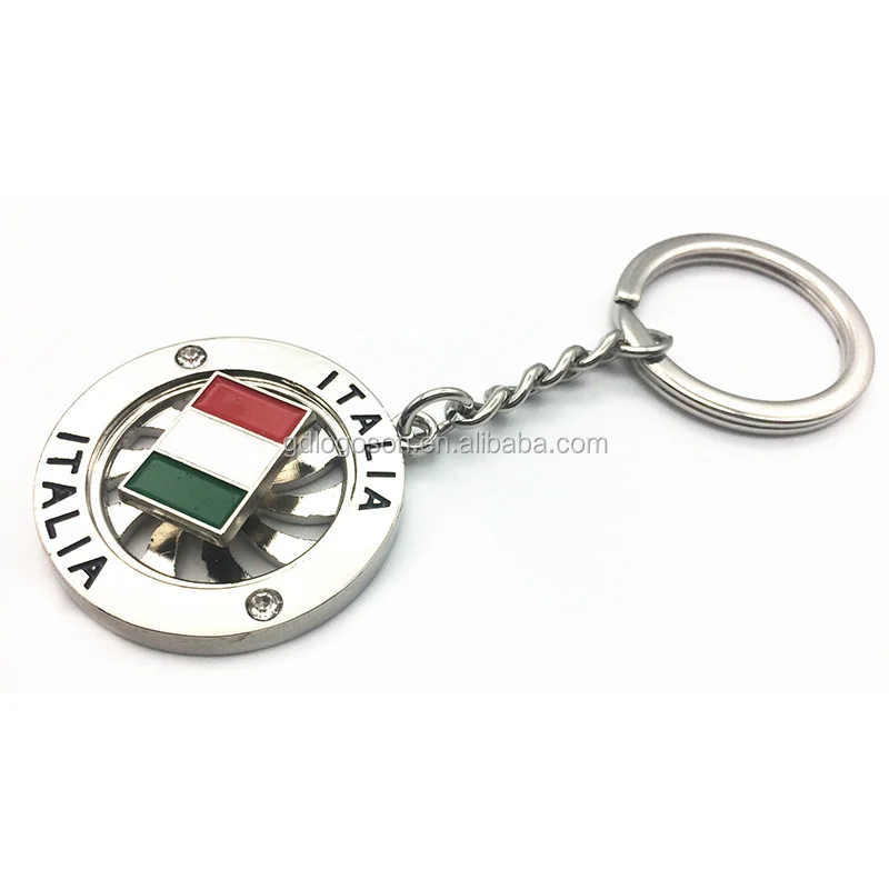 Wholesale Zinc Alloy Die Casting Turntable Novelty Key Chains Wheel Shape Italia Flag Spinner Key Rings
