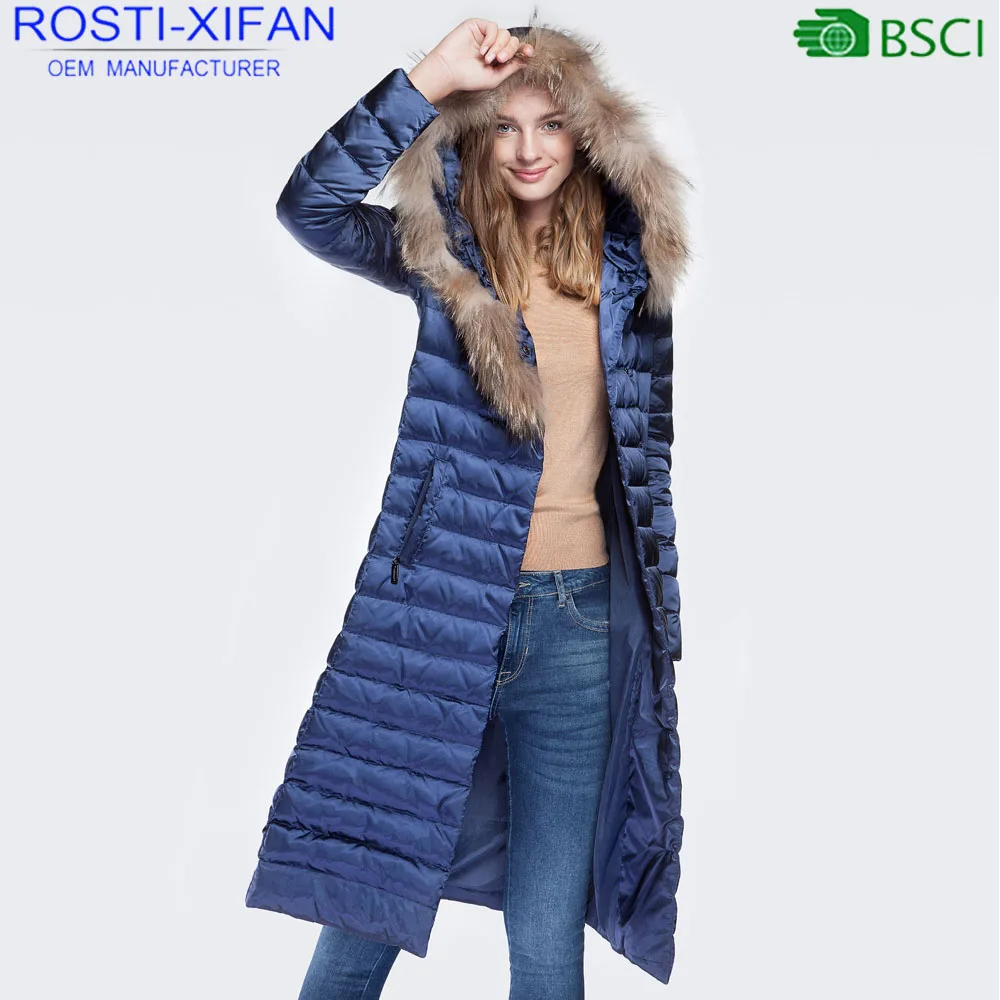 Winter Women Duck Down Long Coats With Natural Raccoon Fur