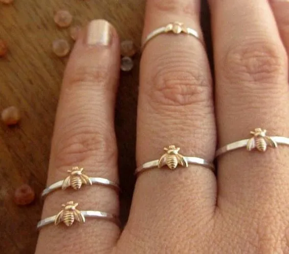 Hot Sale Small Bee Rings 925 Silver Gold Colour Separation Ring