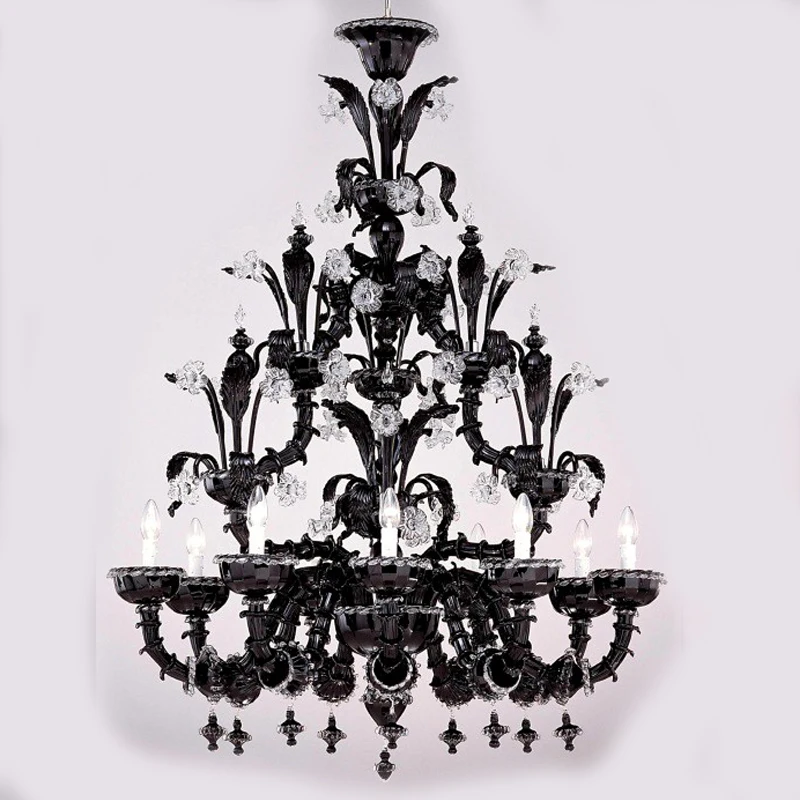 Modern fancy black blown murano glass chandelier  moroccan pendant light hot sale glass candle lamp murano lighting wholesale