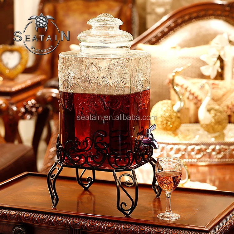 Квадратный диспенсер для напитков из прозрачного стекла объемом 10 л с бамбуковой подставкой