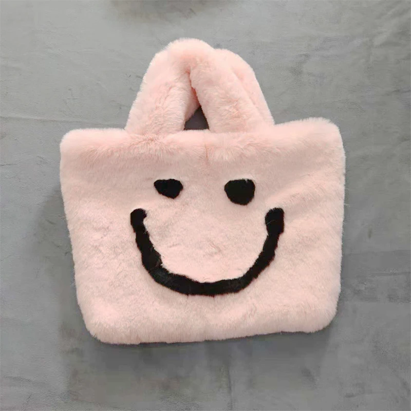 
Hot sale smiley face fur bag popular faux rex rabbit fur handbag 