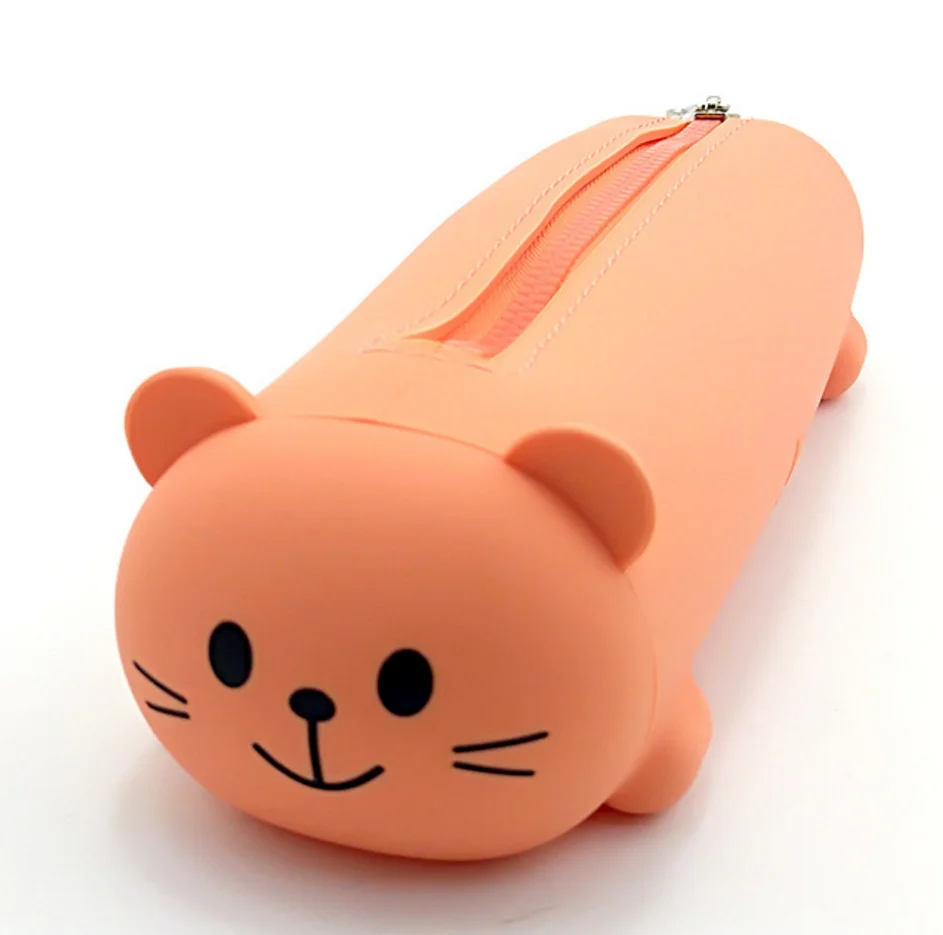 ins hot sale cute bear silicone pencil case zipper, school custom rubber kids pencil case animal