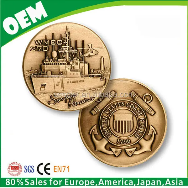 zinc alloy 3d eagle antique gold plated soft enamel metal military coin