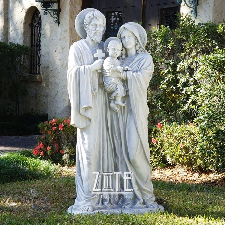White Stone Sculpture Marble Mary Joseph and Baby Jesus Holy Family Figurines Statue