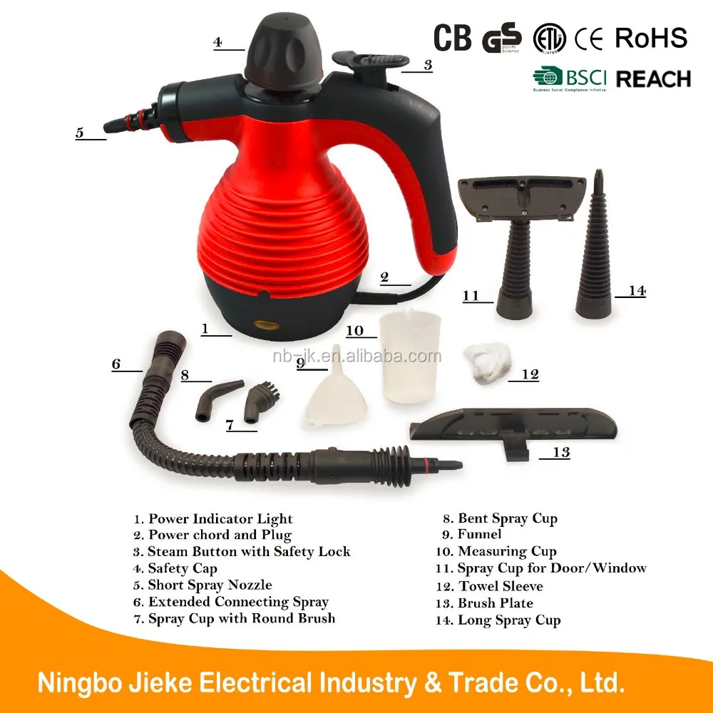 1000W Multi-Purpose Pressurized handheld steam cleaner and Sanitizing System with Attachments for Stain Removal CE GS ROHS ETL