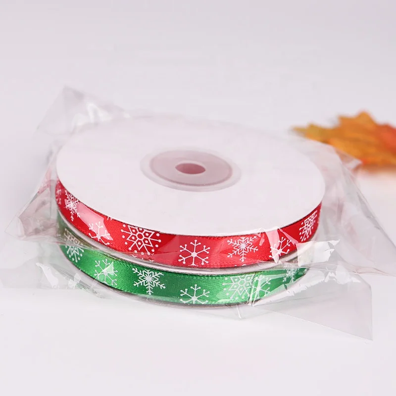 
0.41inch(1cm) One side Printing Christmas ribbon 25yards(22m) Long Customize Snowflake printing ribbon 