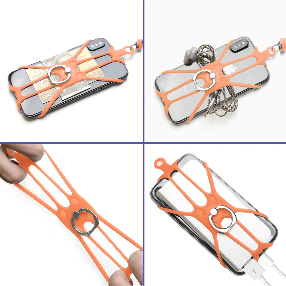 Soft Silicone Cell Phone Case Ring Holder Back Cover Case For Smart Phone with Lanyard