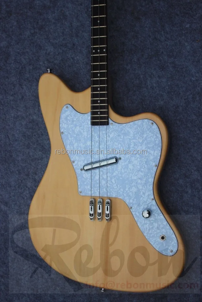 Weifang Rebon 3 string electric guitar with lipstick pickup in wood colour