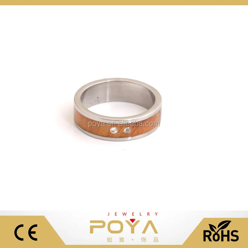 Fashion Model Design Gemstone Wooden Rings 6mm Women Tungsten Wood Rings With Double CZ Stones Inlay Comfort Fit