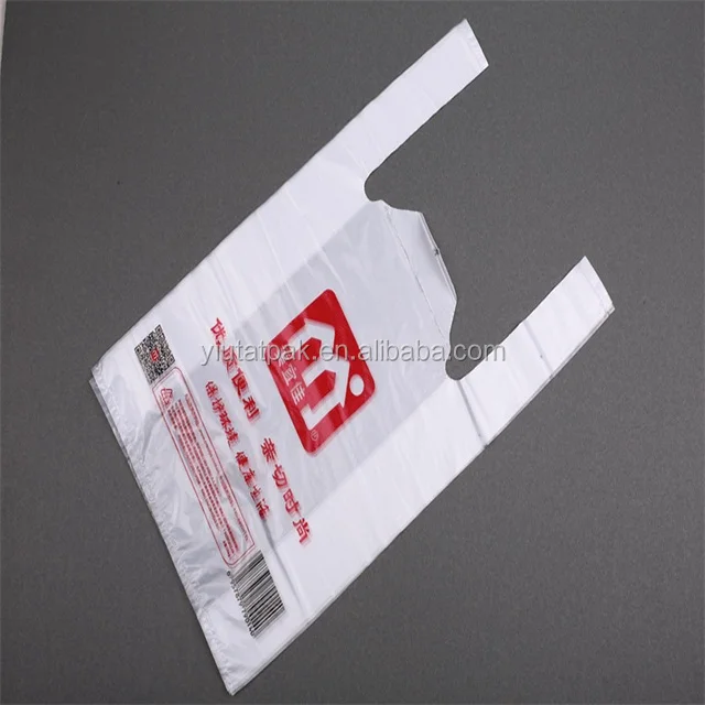Supermarket degradable plastic white bag vest handles bags Singlet t shirt shopping plastic bags for walmart