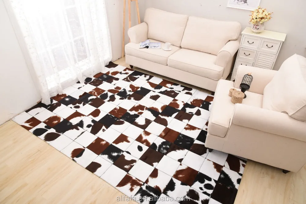 Fake Leather Cowhide Animal Skin Patchwork Area Carpet and Rug