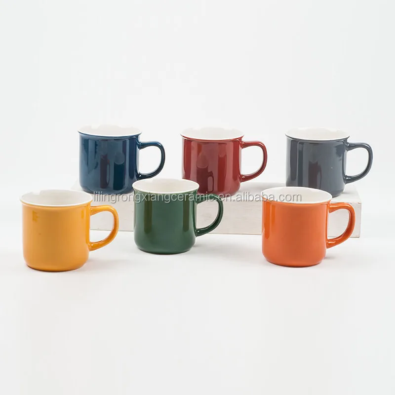 
Factory hot selling 14oz square bottom ceramic coffee mug with white rim matt color glazed bone china coffee cup 