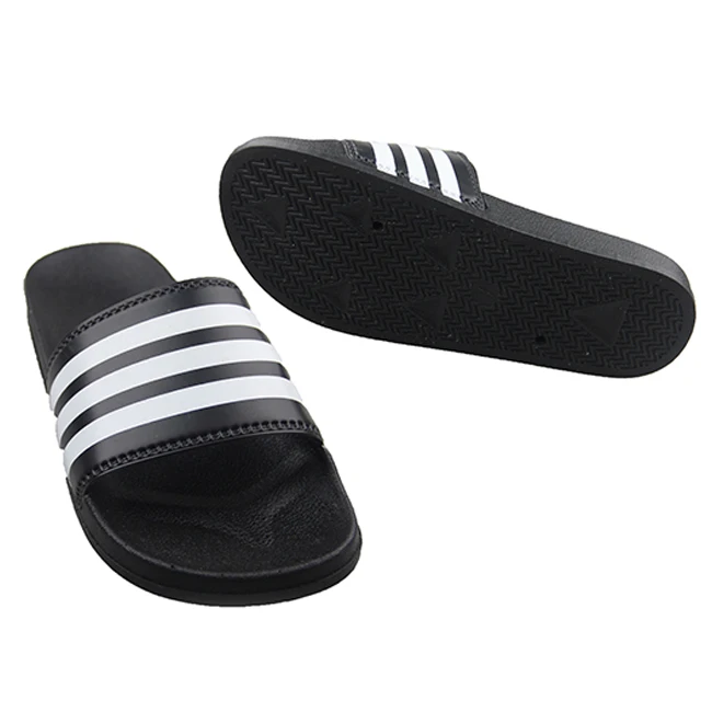 2019 Spring Factory Directly Men Black-White Striped Fashion Slippers Teenager PVC Slide Popular Cozy Leather Upper Sandals