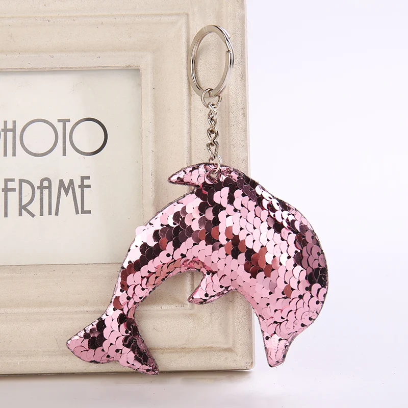 Dolphin Shaped  Sequins Key Chain Handbag Pendant Keyring Jewelry Gifts