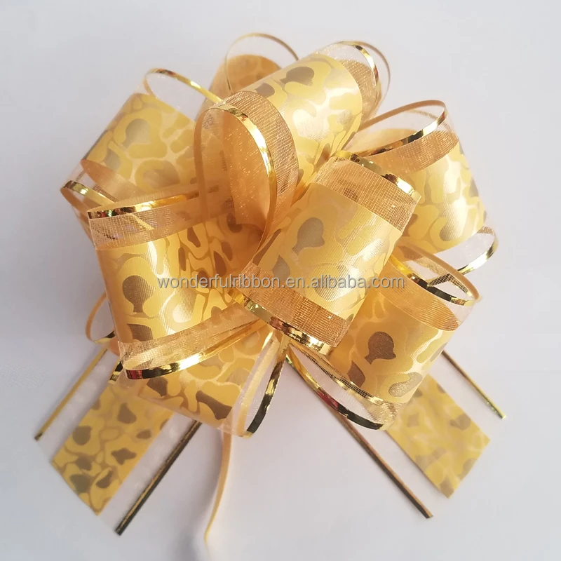 Оптовая продажа, лента из органзы с помпоном, Натяжной бант, ленточный бант для подарочной упаковки или украшения