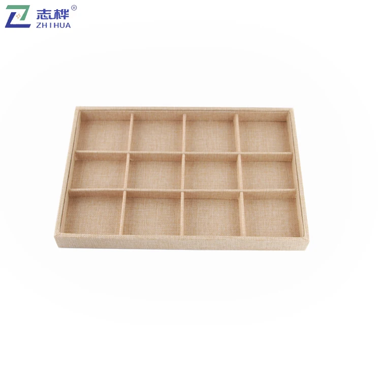 Custom 12 Grid Yellow Linen Jewelry Display Tray Hotsale Bangle Bracelet Watch Necklace Display Tray