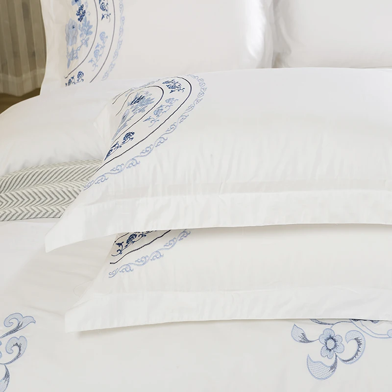 
Factory direct bedding hotel linen 60s jet satin embroidered white hotel four-piece new 