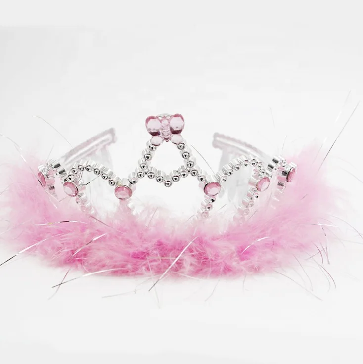 Princess Plastic Kids Tiara  party Hair Crown Children with marabou Feather Hair band