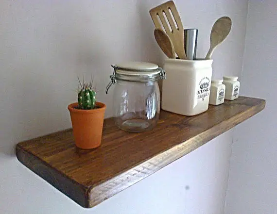 Kitchen rustic wood floating shelf / Shelves - Oak, Pine, White Natural Wax
