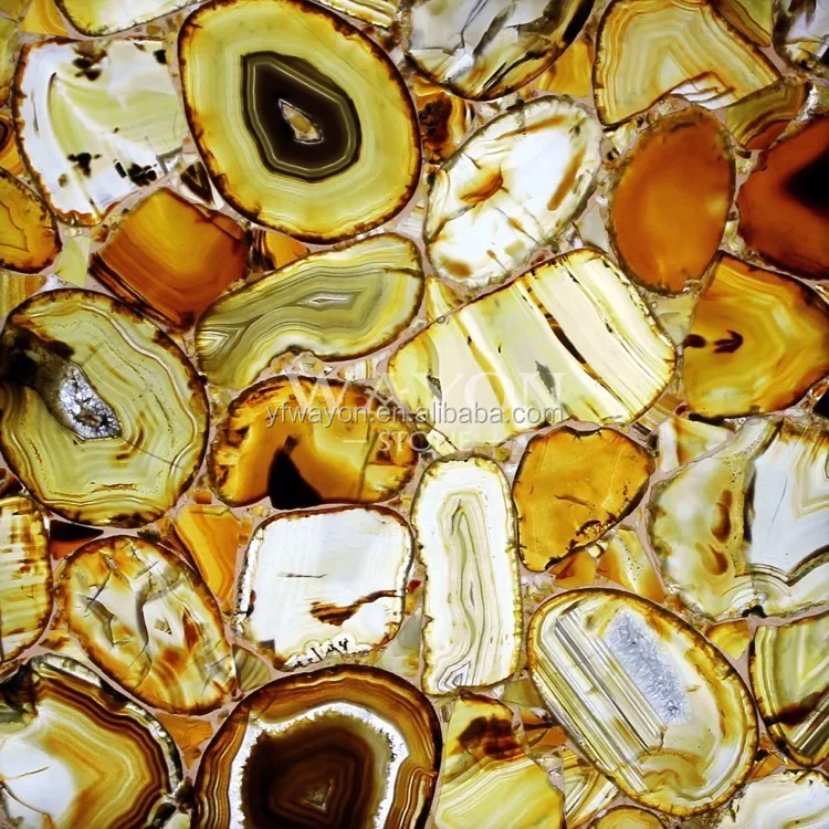 Semiprecious Apartment Dining Table Countertop Yellow Onyx Agate Stone Plates