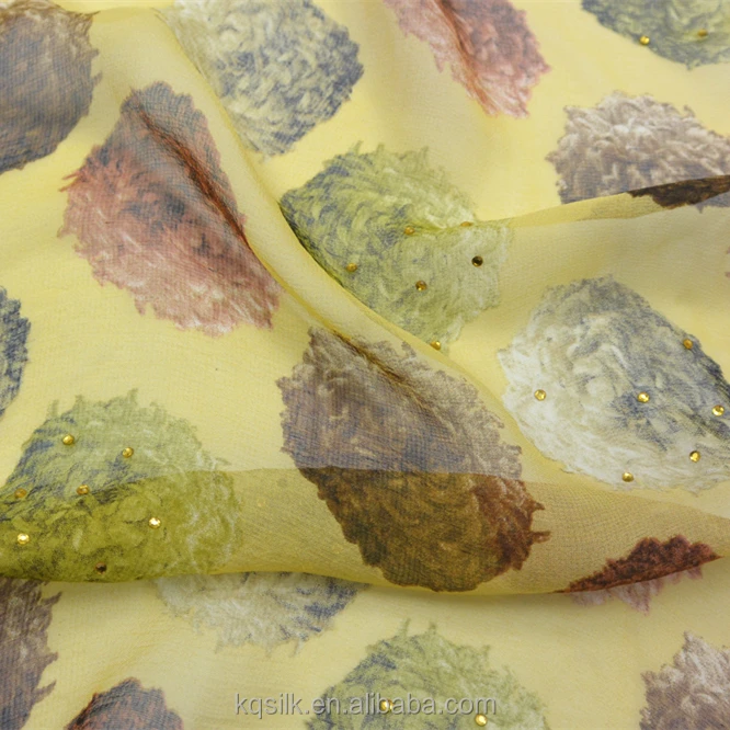 
Popular jewelry hot fix rhinestone silk george printed silk georgette fabric 