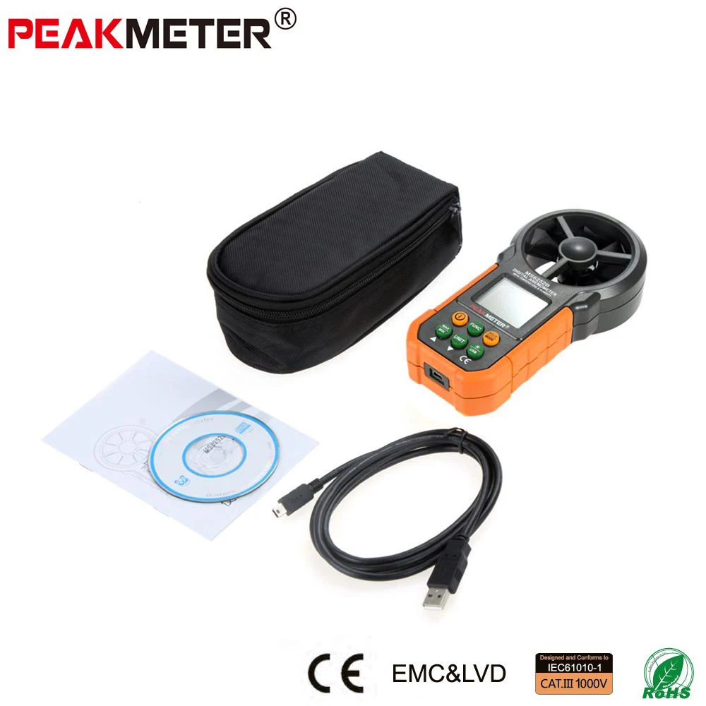 USB Multifunction Air Velocity Temperature Relative Humidity Flow Digital Handheld Anemometer