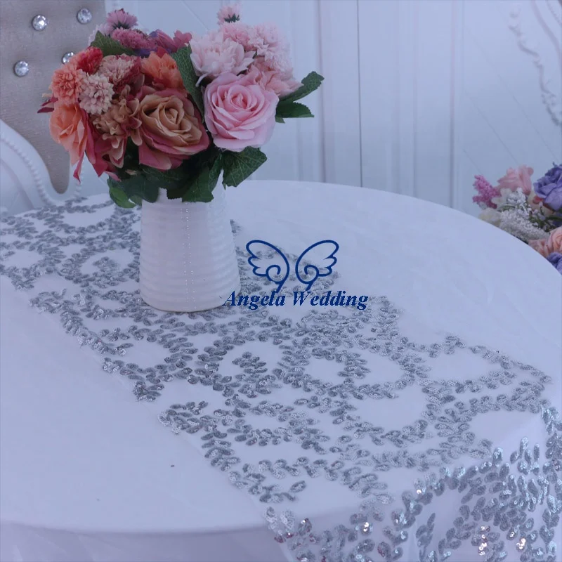 RU022A Ready to ship Hot sale Gorgeous new 2020 Angela Wedding wedding table decoration floral rose gold sequin table runner