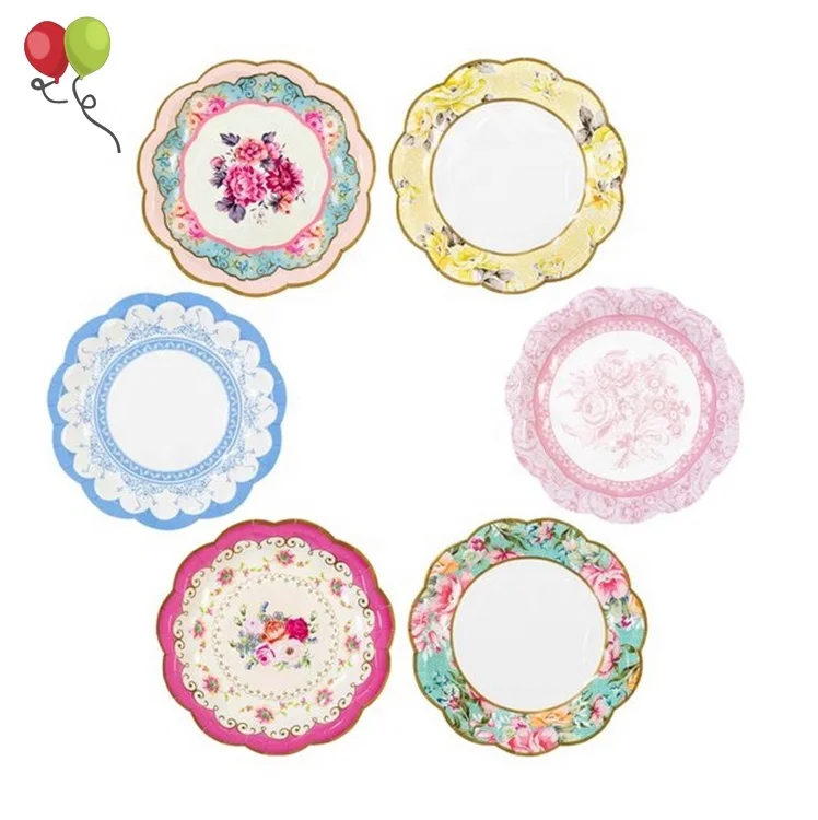 12 шт. 22 см бумажные тарелки для садовых чайных вечеринок, тарелки для столов в цветочном стиле SD273