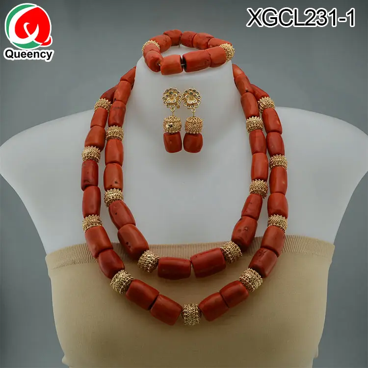 
Queency Fashion Jewelry Beads Chain Nigerian Wedding Jewelry Set 