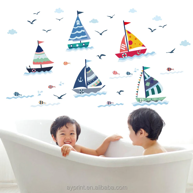 
SK7061 Sailboat Sailing Ship Sea Fish Kids Wall sticker Home DIY decorative TV Background removable Nursery wall Decal 