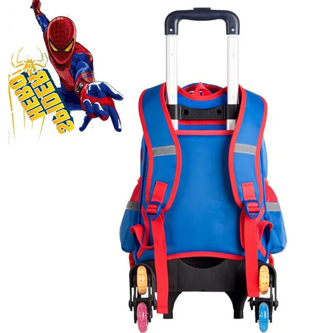 
Quanzhou Cartoon Detachable Children Trolley School Bag With Three Wheel Spiderman Trolley Backpack 