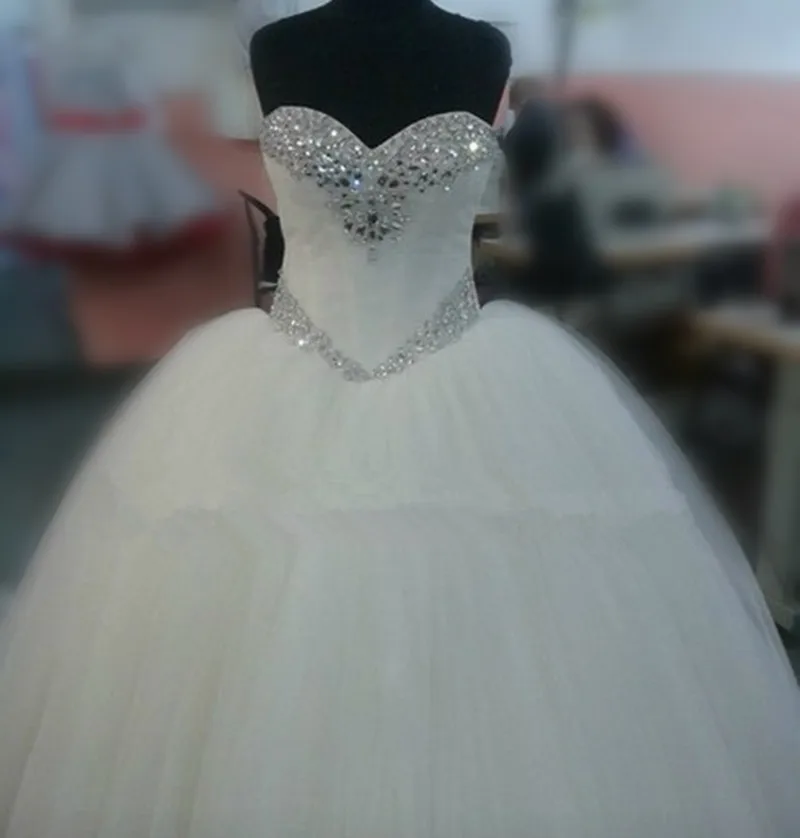 FA94 2023 Luxury Crystal Tulle Ball Gown Wedding Dresses Sparkly Rhinestones Pleated Princess Vestido De Noiva