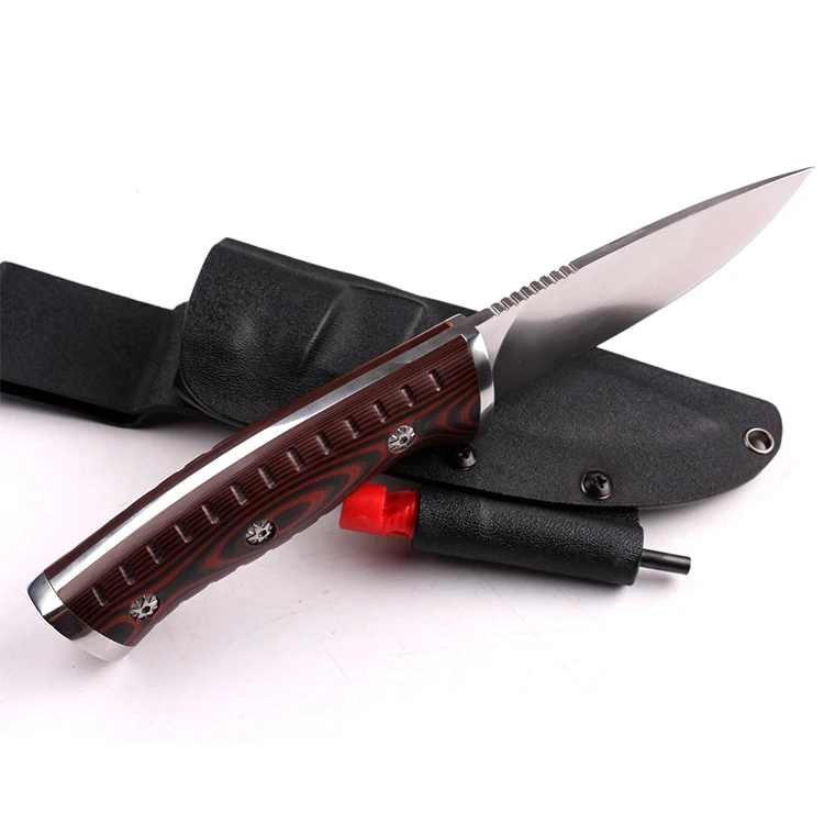 7CR17MOV stainless steel fixed blade camping knife survival rescue hunting knife with fire starter