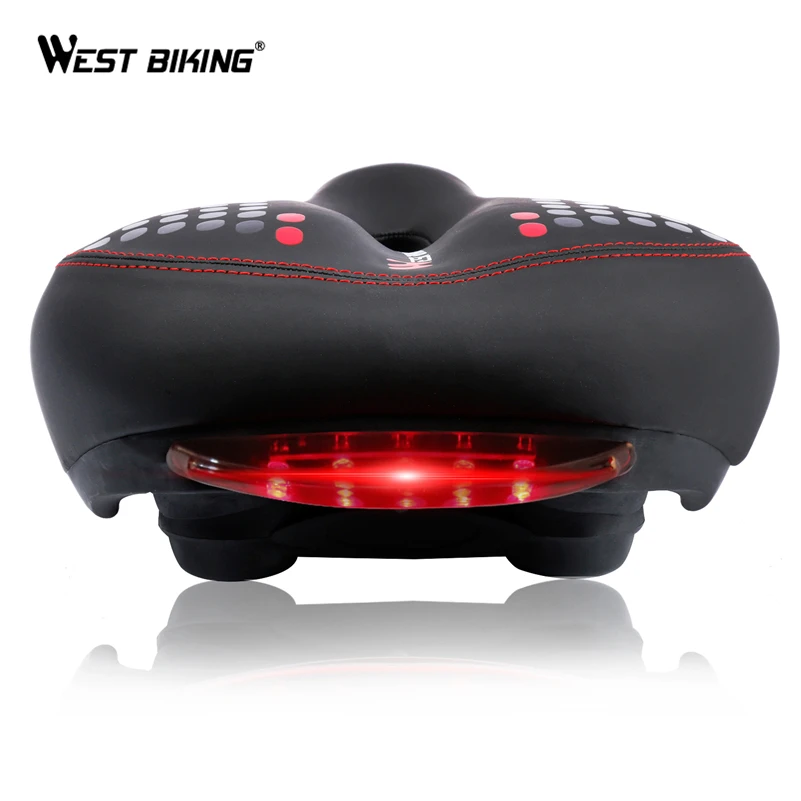 WEST BIKING Bicycle Saddle with Tail Light Widen MTB Cushion Road Bike Soft Comfortable Seat Hot Selling Light Bicycle Cushion