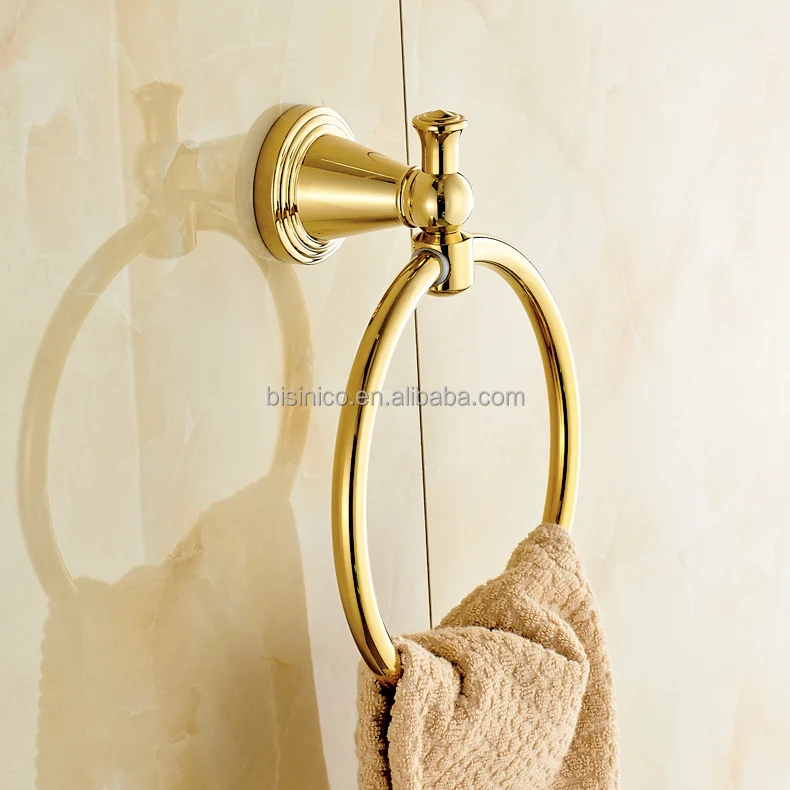 
PVD Gold Plated Wall Mounted Bath Copper Towel Holder Tower Hanger Ring 